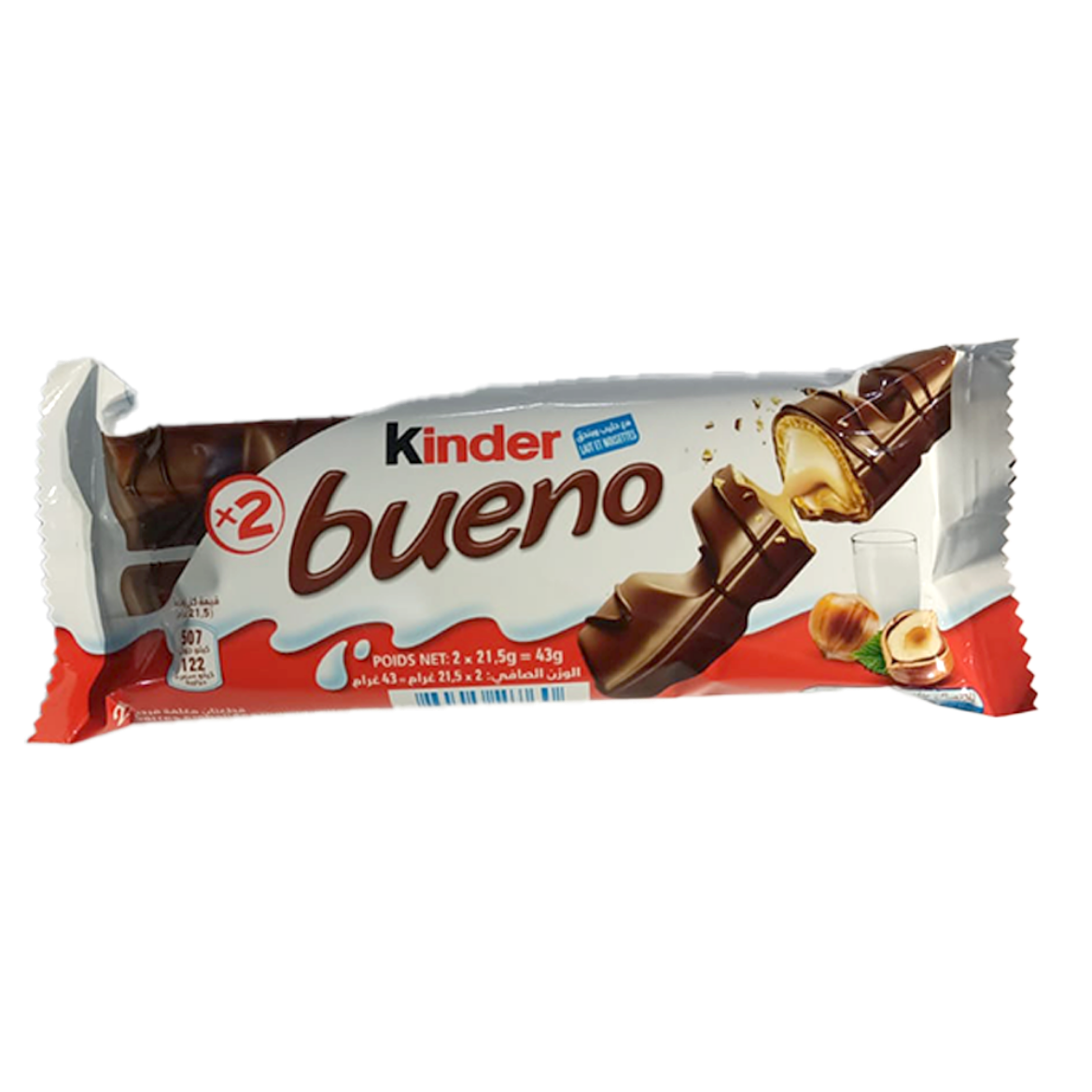 Picture of Kinder Bueno wafers covered with milk chocolate and hazelnuts, 39g