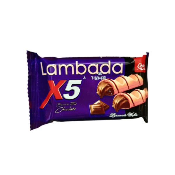 Show details for Lambada Wafer Biscuits X5 Pyramids with Chocolate Cream 3 Pcs Picture of Lambada Wafer Biscuits X5 Pyramids with Chocolate Cream 3 Pcs